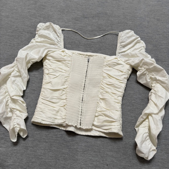 Reformation sz 4 Joi Top Smocked Zip Back - Picture 5 of 8